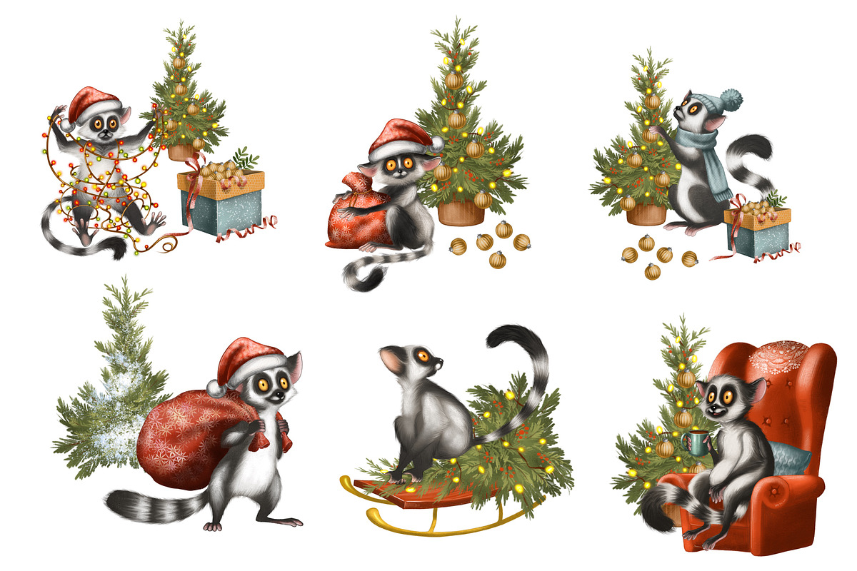 Lemur and Christmas, an Illustration by IrynaPanashii (Photo 4 of 11)
