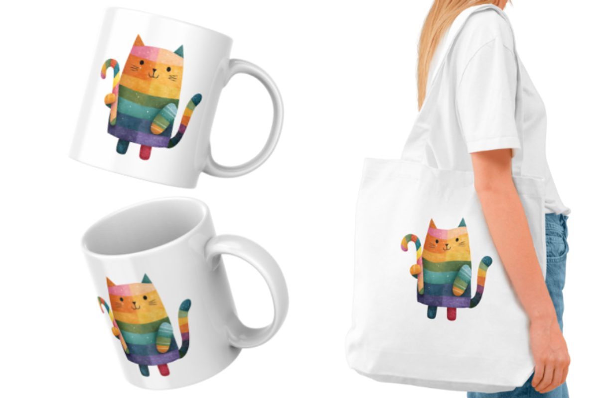 Rainbow Christmas Cat Clipart, an Illustration by Markicha Art (Photo 3 of 6)
