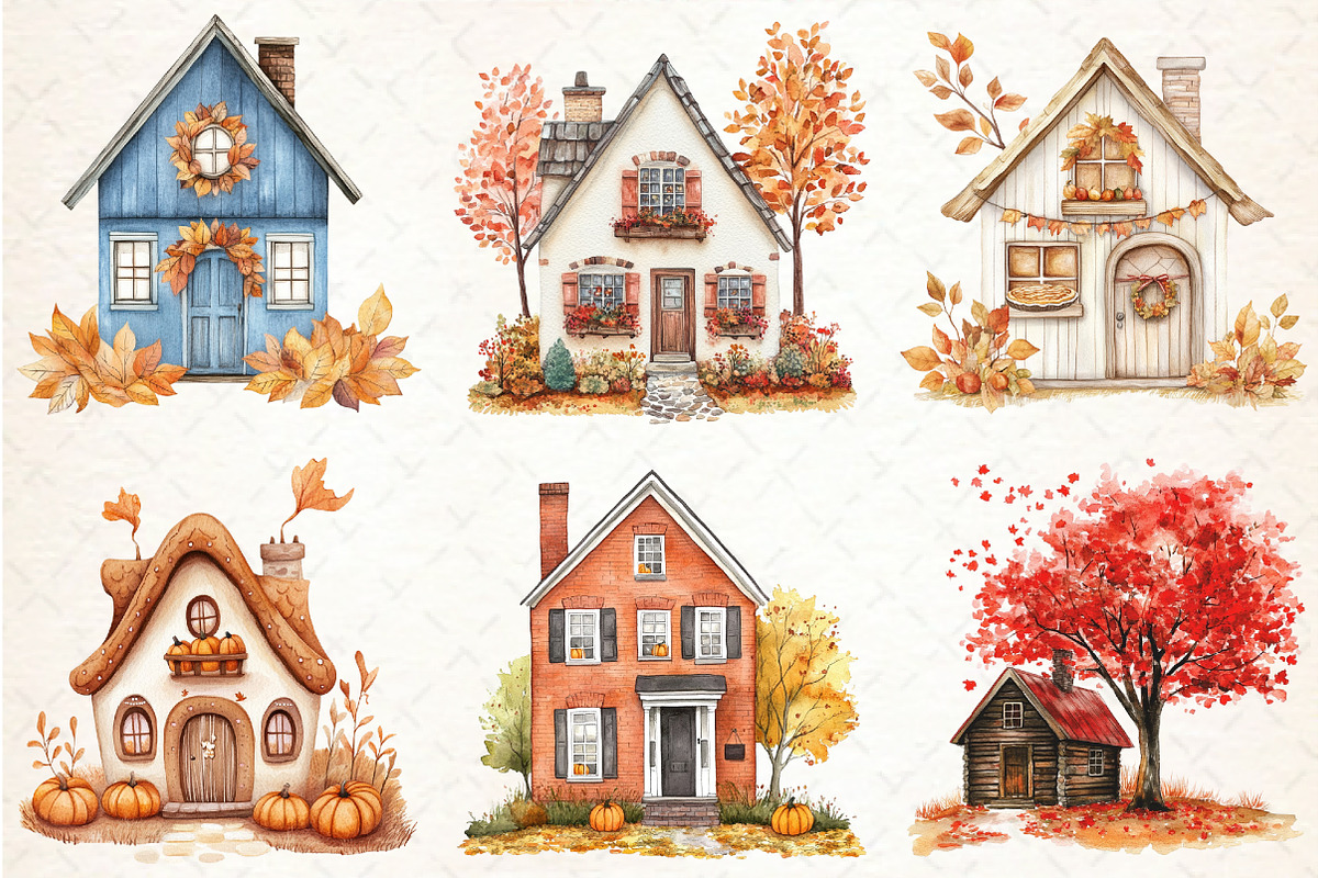Autumn Houses Clipart, an Illustration by Libby Wishes (Photo 5 of 7)