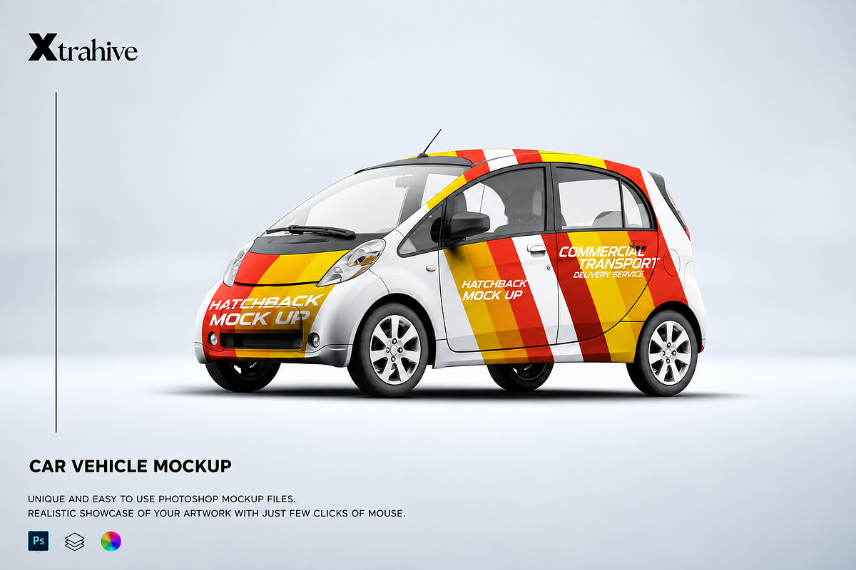 Hatchback Cars Mockup, an Advertising Mockup by Xtrahive (Photo 1 of 2)