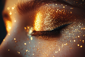 Golden Glitter Eye Makeup Closeup Sp, an Abstract Photo by Pixeness Studio