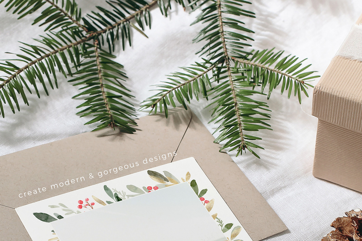 Christmas Wreath Clipart Card Border, a Work Illustration by Essem Creatives (Photo 3 of 8)