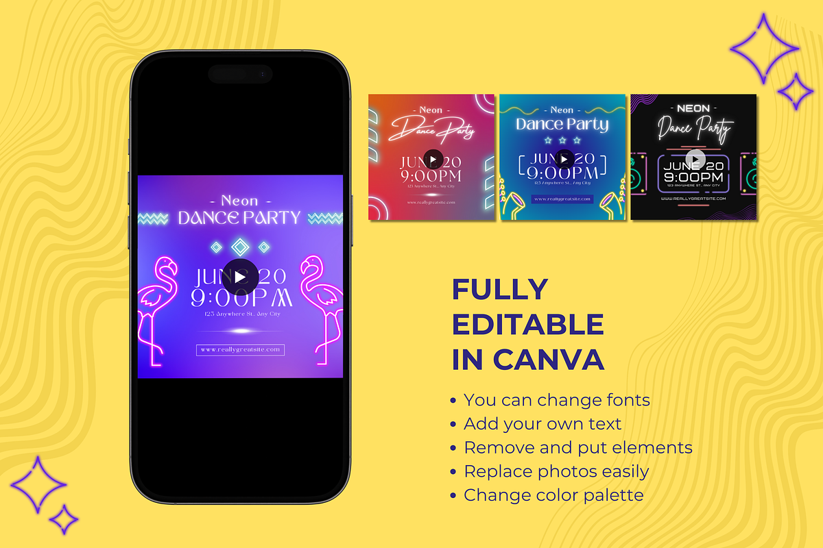 Neon Dance Party Instagram Posts, a Templates & Theme by TemplateCastleStore (Photo 9 of 9)
