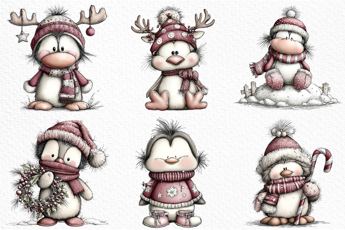 Quirky Christmas Penguin Clipart, an Illustration by Craft Nest (Photo 4 of 6)