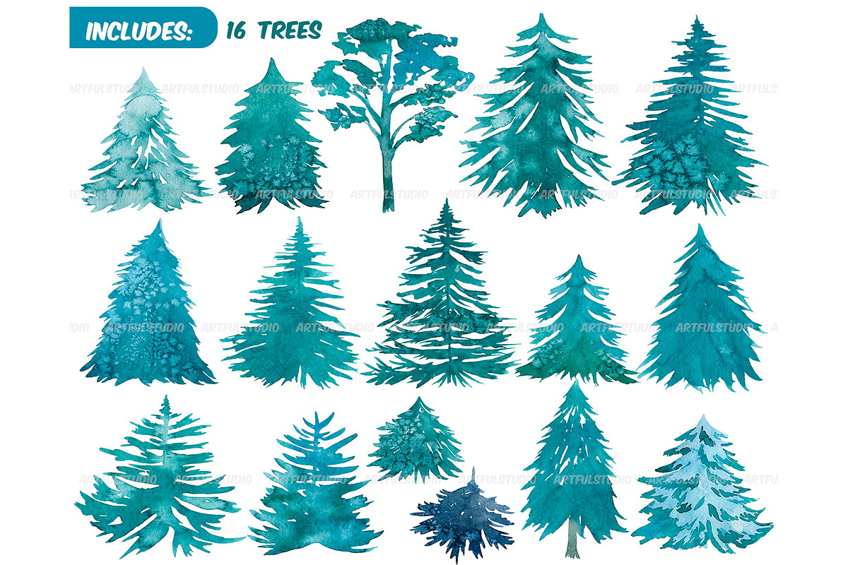 Watercolor winter forest clipart set, an Animal Illustration by ArtfulStudio (Photo 2 of 8)