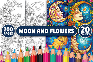 200 Moon and Flowers Coloring Pages