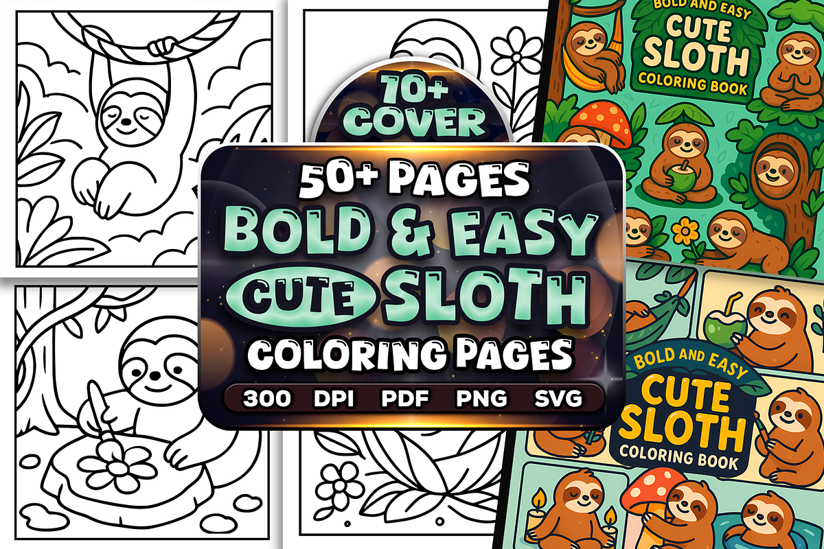 Bold Easy Cute Sloth Coloring Pages, an Illustration by Craftsbeefy (Photo 1 of 4)