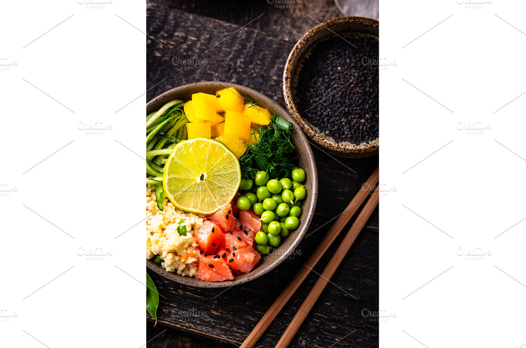 Healthy bowl with salmon and, a Food & Drink Photo by Yulia Furman
