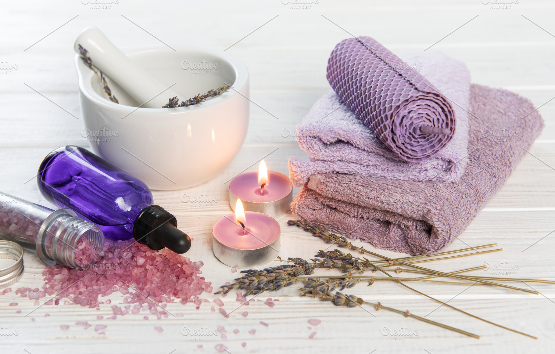 Lavender spa essentials for wellness and relaxing aromatherapy, a Beauty & Fashion Photo by Olena Rudo