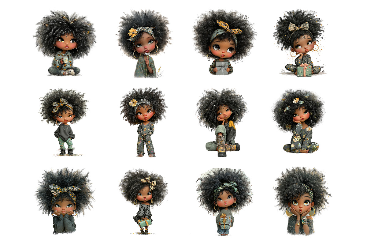 Whimsical black afro girl clipart, an Illustration by SinaCreation (Photo 2 of 11)