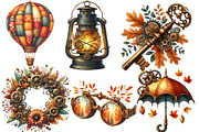 Watercolor Steampunk Autumn Clipart, an Illustration by Designworld (Thumbnail 2 of 6)