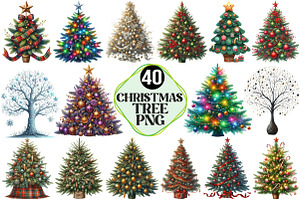 Watercolor Christmas Tree Clipart, an Illustration by Pixels.Craft