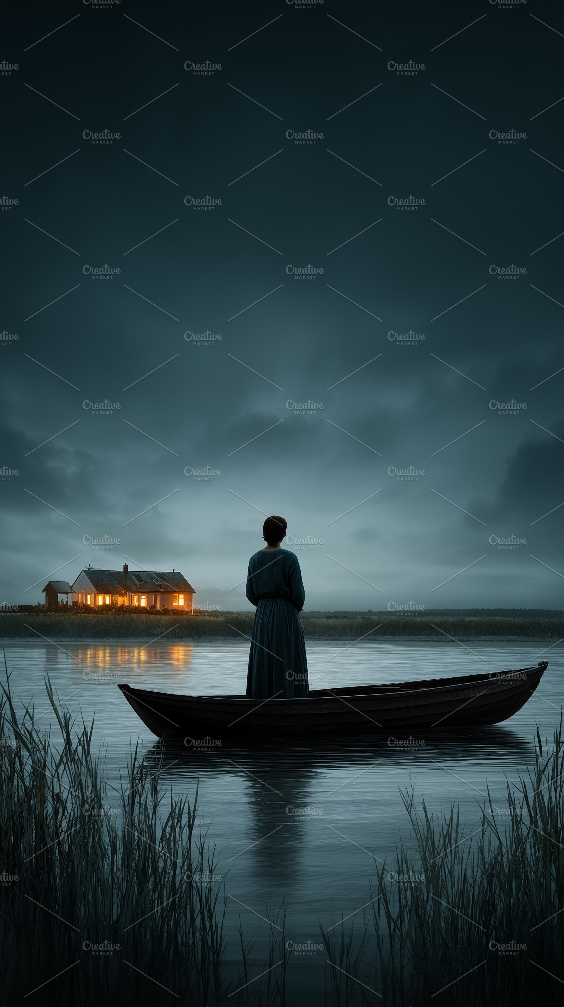 Woman stands in a boat, gazing at, a Person Photo by MistyDay