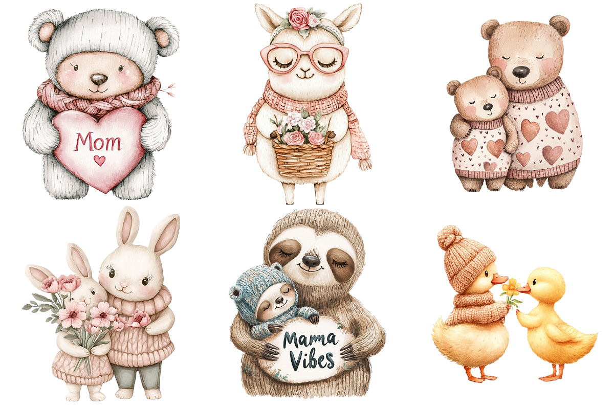 Kawaii Knitted Animals Mother's Day, an Illustration by Watercolor design (Photo 5 of 5)