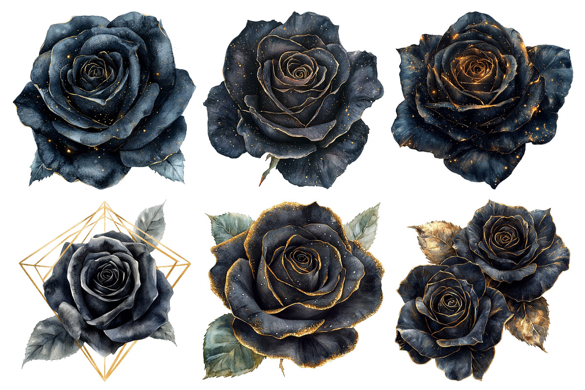 Black and Gold Rose Clipart, an Illustration by Pixels.Craft (Photo 2 of 7)