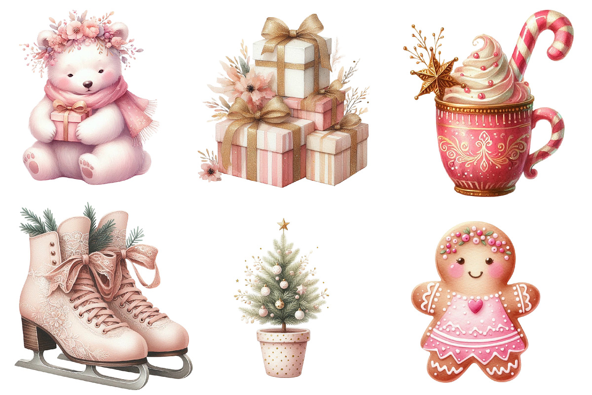 Pink Christmas Boho Watercolor, an Illustration by Designworld (Photo 2 of 5)