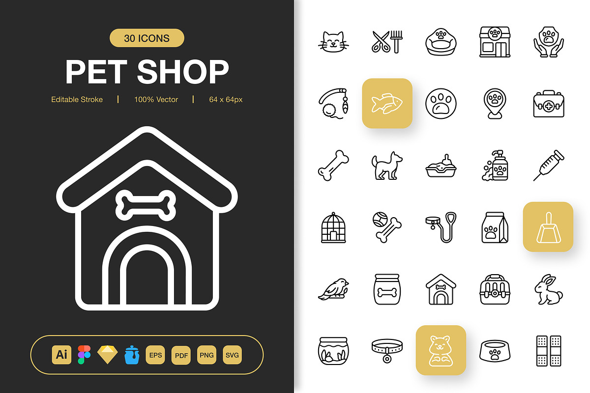 Pet Shop Icons, an Outline Icon by Spacepixel Creative