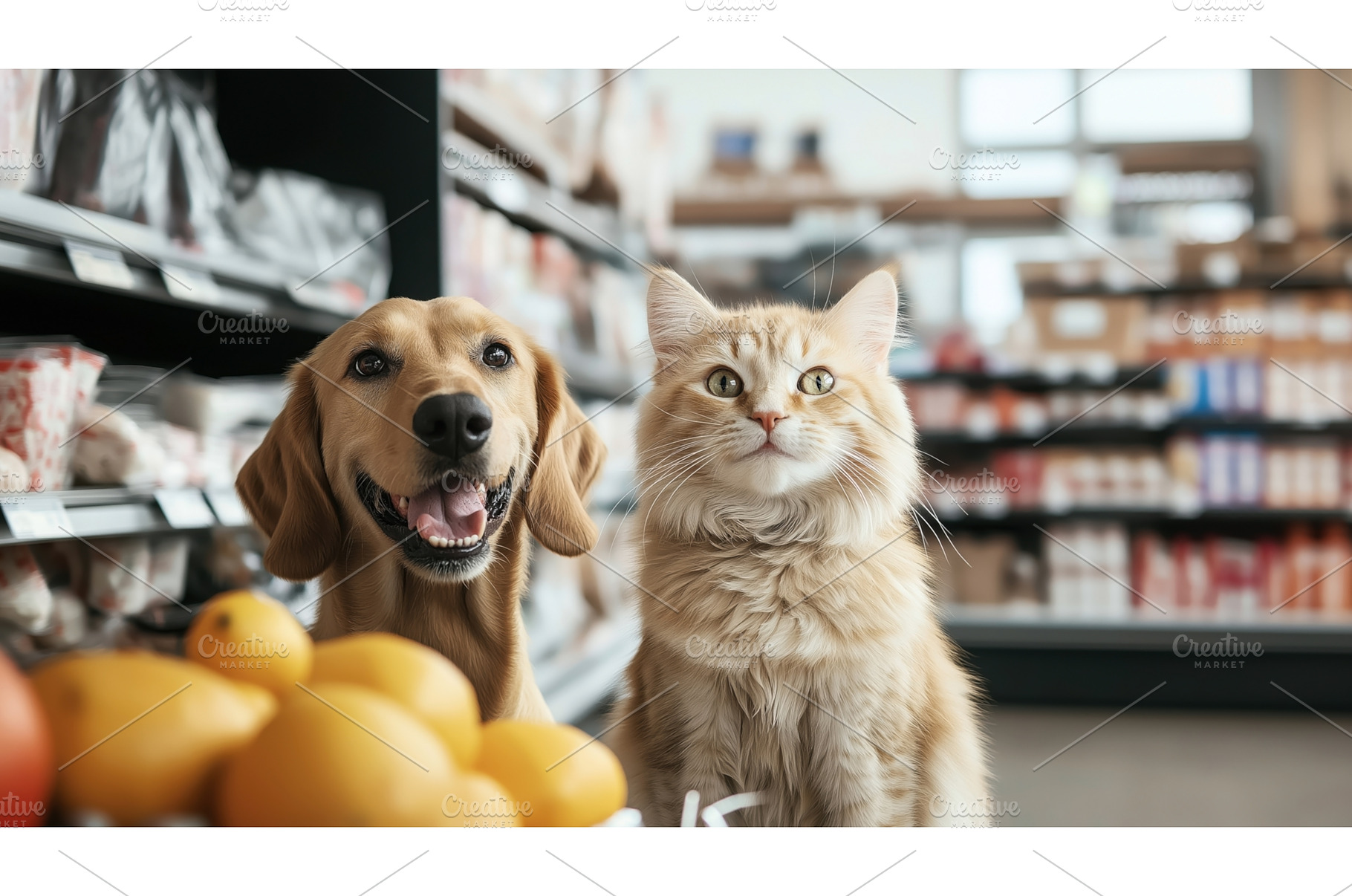 Golden retriever dog and ginger cat, an Animal Photo by Sergey Kotenev