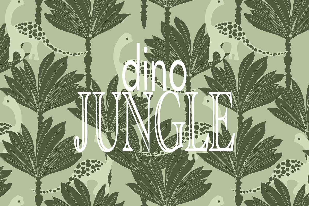 Palms green jungle dinosaur motifs, a Pattern Graphic by Nocito Design