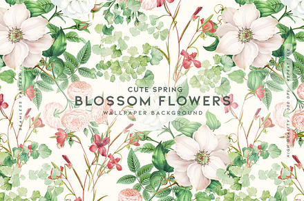 Cute Spring Blossom Flowers, a Wallpaper Graphic by MalyskaStudio