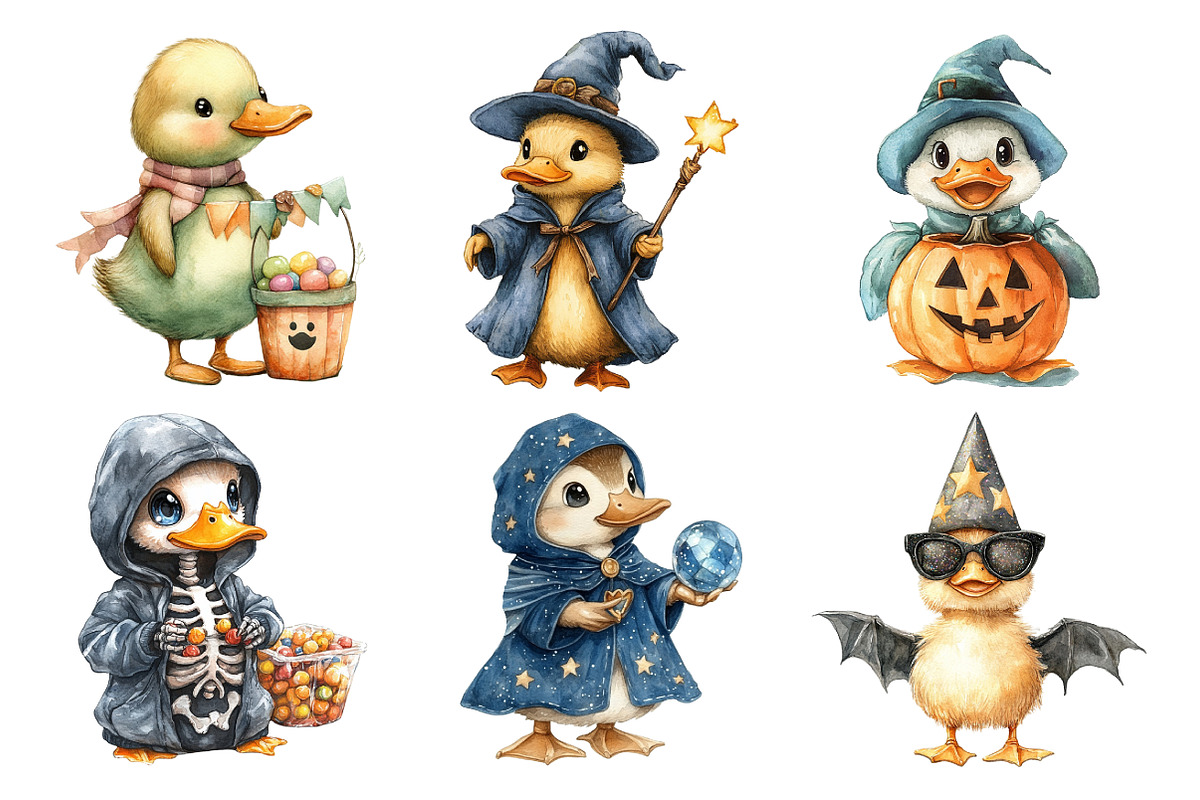 Watercolor Halloween Ducks Clipart, an Illustration by Daily.Designs (Photo 4 of 5)