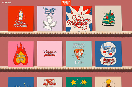 1X1 CARDS ON BOBBIN SHELVES MOCKUPS, a Merchandise Mockup by MOCKUP*ME
