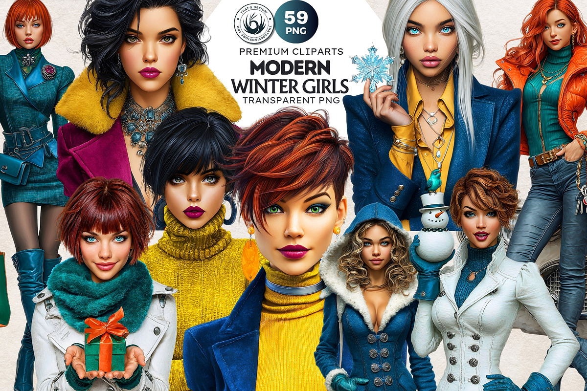 Modern Winter girls cliparts, a Seasonal Illustration by ThatsDesignArt (Photo 1 of 18)