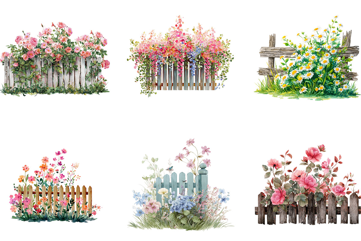 Watercolor Floral Fence Clipart, an Illustration by Designking (Photo 5 of 5)