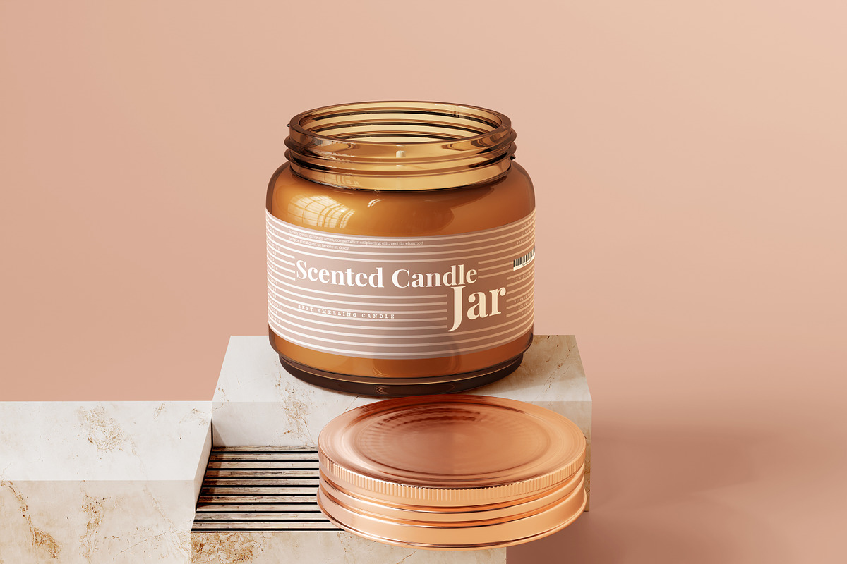 Amber Glass Candle Jar Mockups, a Packaging Mockup by pmvch (Photo 6 of 26)