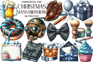 Watercolor Man’s Birthday Clipart, an Illustration by Daily.Designs