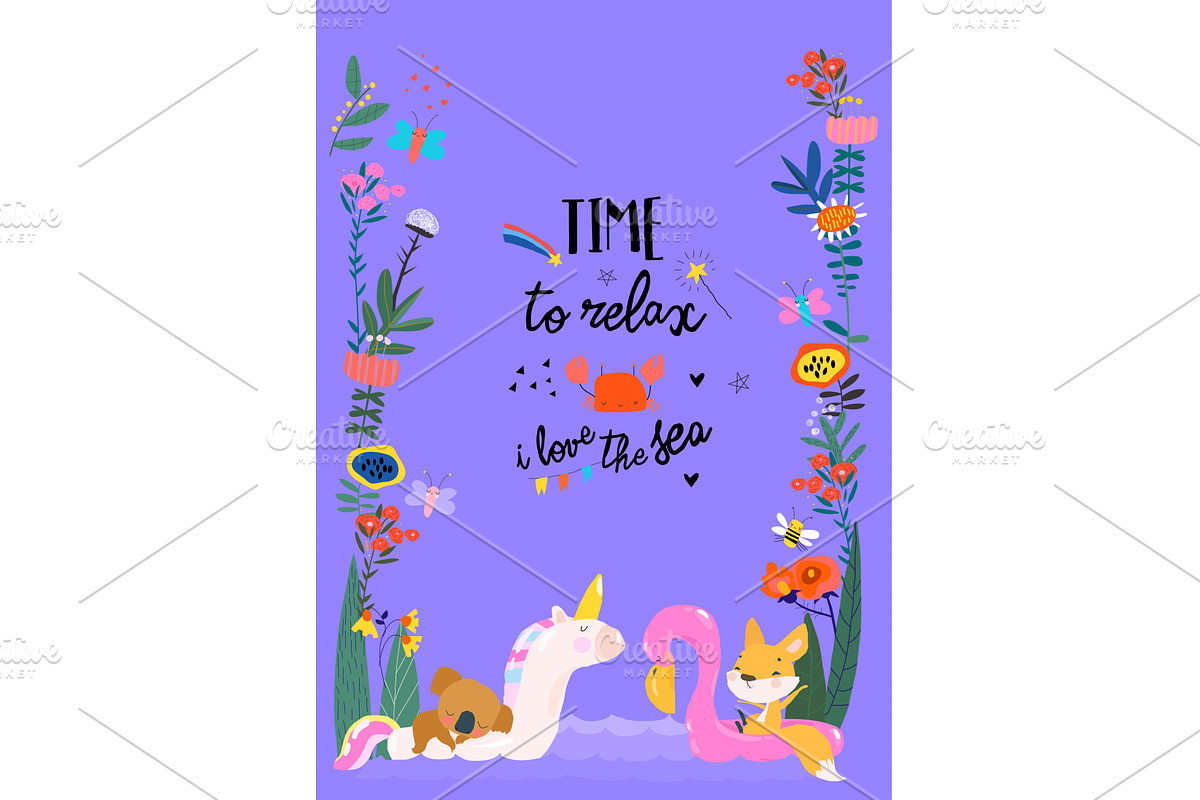 Funny Animals sunbath swimming in, an Animal Illustration by Maria Starus