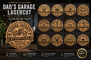 Wooden Dad's Garage Sign Lasercut 12, a Decorative Illustration by OTVEY DESIGN