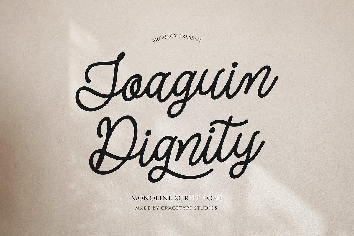 Joaguin Dignity | Monoline Script, a Script Font by gracetype_studio (Photo 1 of 12)