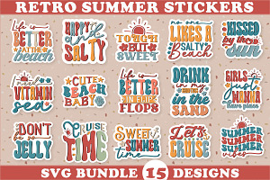 Retro Summer Stickers SVG Bundle