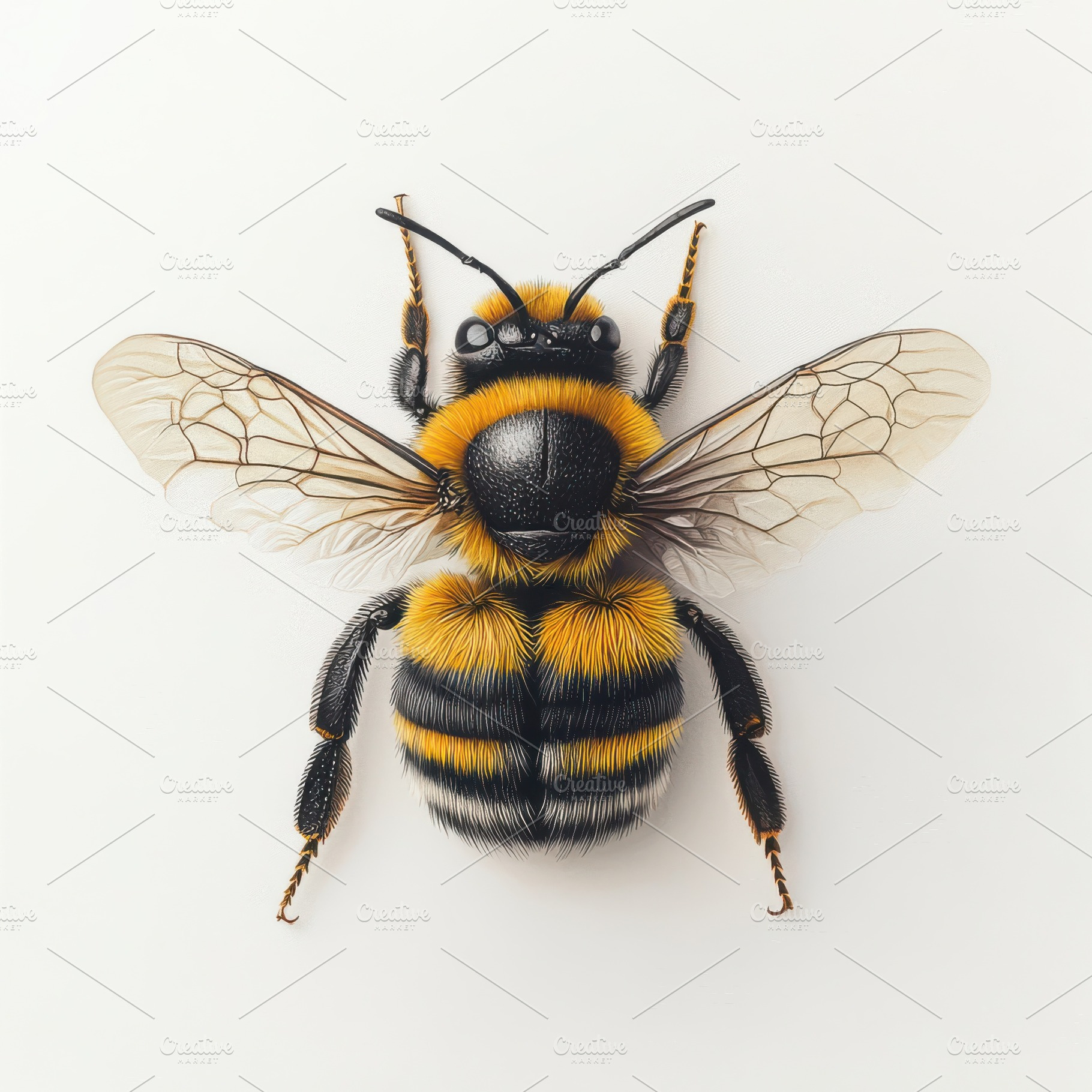 Detailed Bumble Bee Top View White B, an Animal Photo by Pixeness Studio