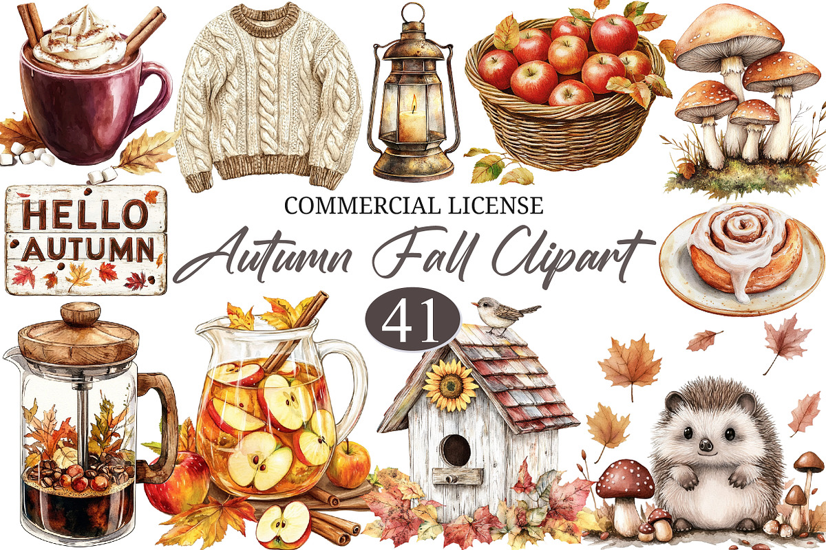 Hand Drawn Fall Clipart Set PNG, a Seasonal Illustration by designcity5 (Photo 1 of 5)