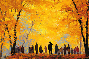 Gathering in a vibrant autumn forest, a Photo by Pavel_design