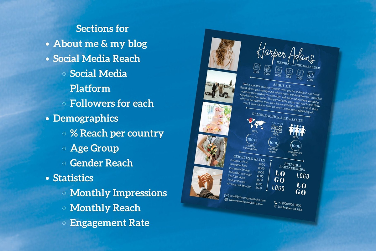 One Page Media Kit in Navy Blue [B], a Templates & Theme by ProductiveandFree (Photo 4 of 11)