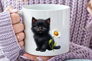 Watercolor Floral Black Cat Clipart, an Illustration by Rose Art (Thumbnail 7 of 8)