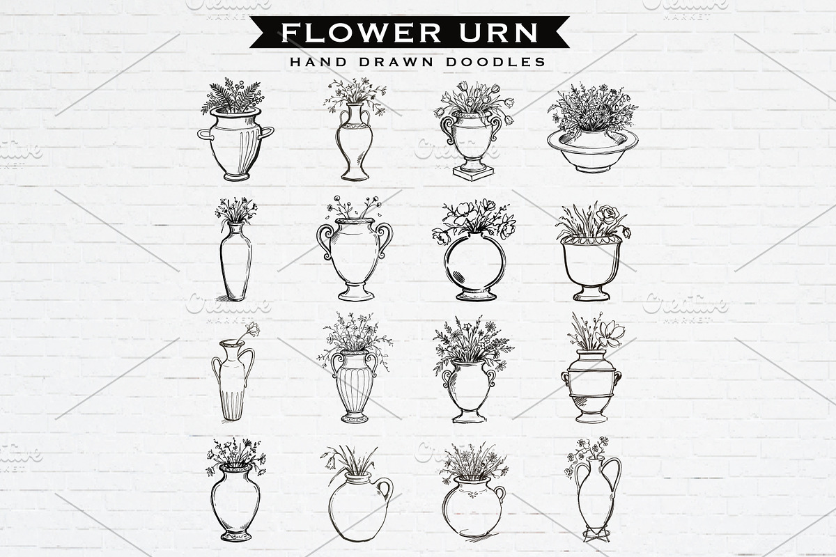 Flower Urn Doodles Bundle, a Decorative Illustration by Guavanaboy (Photo 1 of 3)