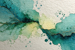 Abstract Teal Gold Watercolor Art Pa, a Photo by Pixeness Studio