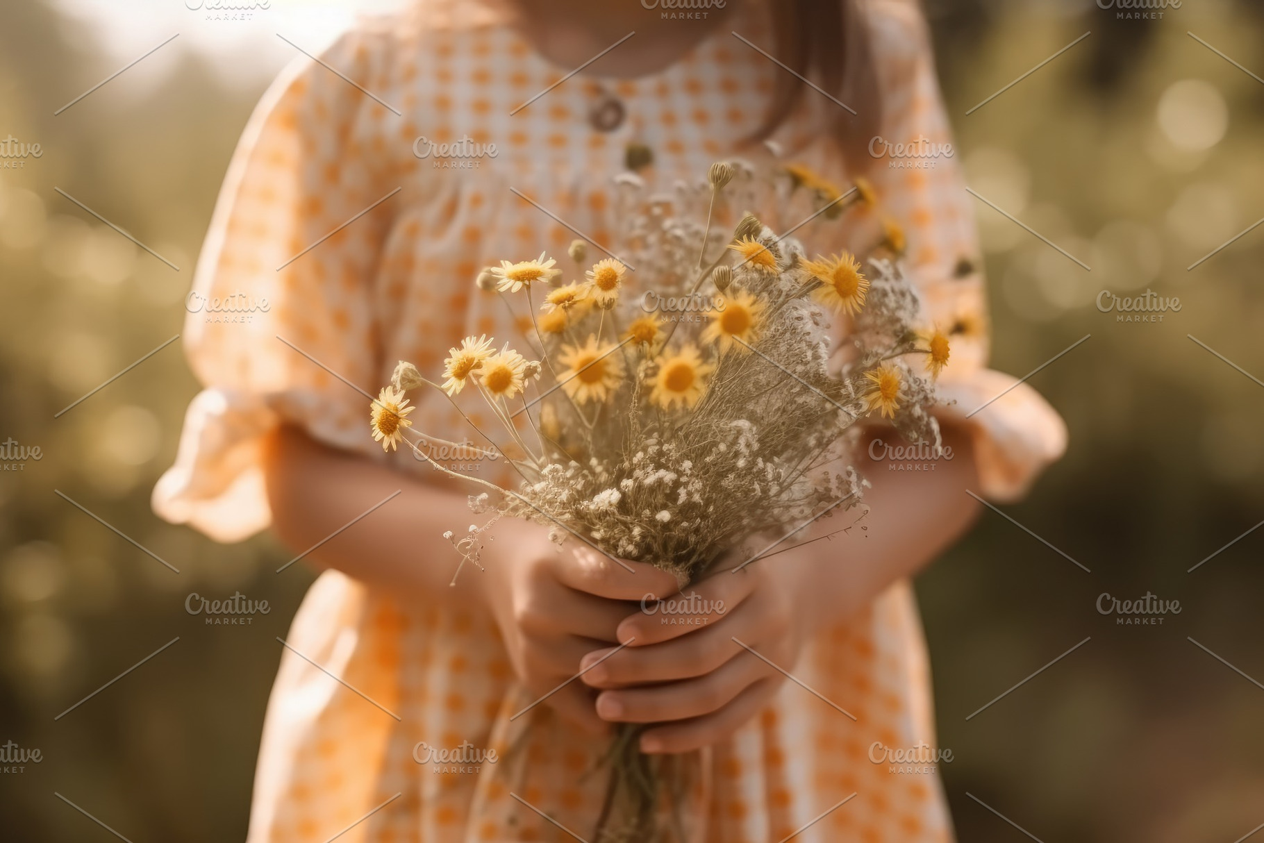 Little girl with bouquet of wildflow, a Photo by Iftikhar Alam