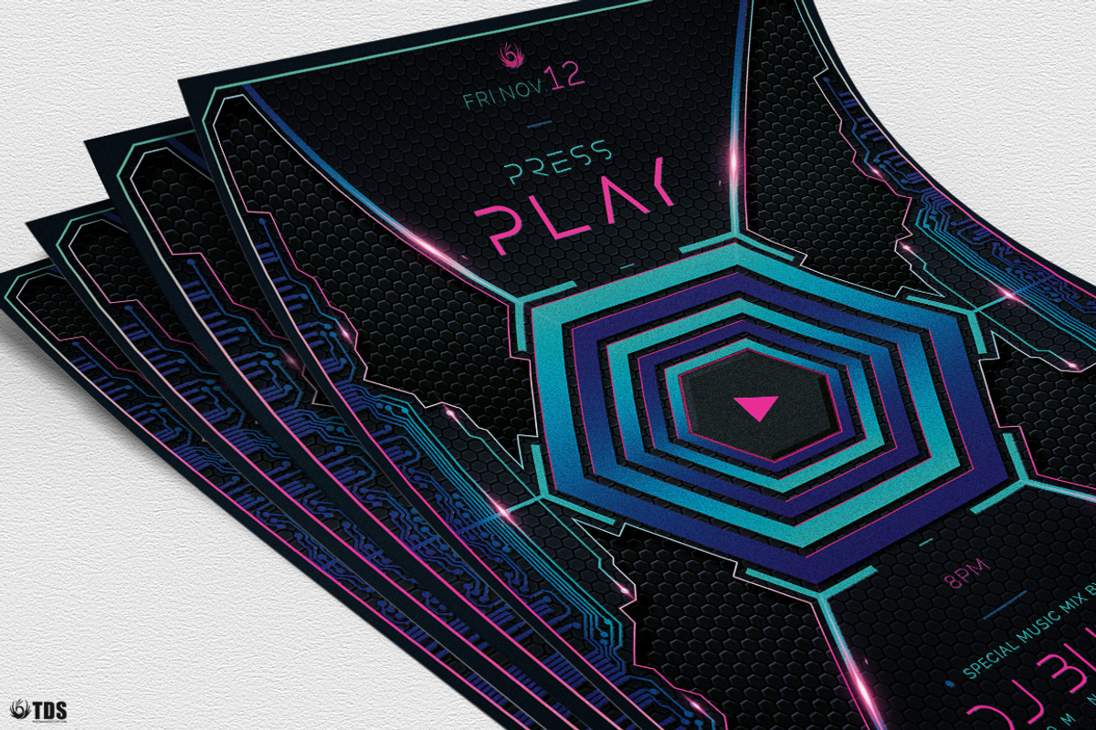 Press Play Flyer Template, a Flyer Template by ThatsDesignArt (Photo 5 of 7)