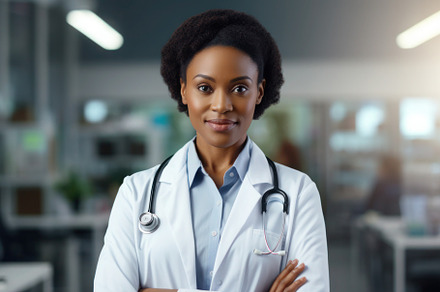 Female doctor, medical worker wearing uniform in a hospital