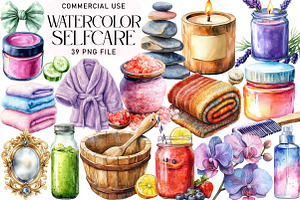 Watercolor Selfcare Clipart, an Illustration by Daily.Designs