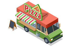 Pizza food truck. Isometric, a Food Illustration by Golden Sikorka