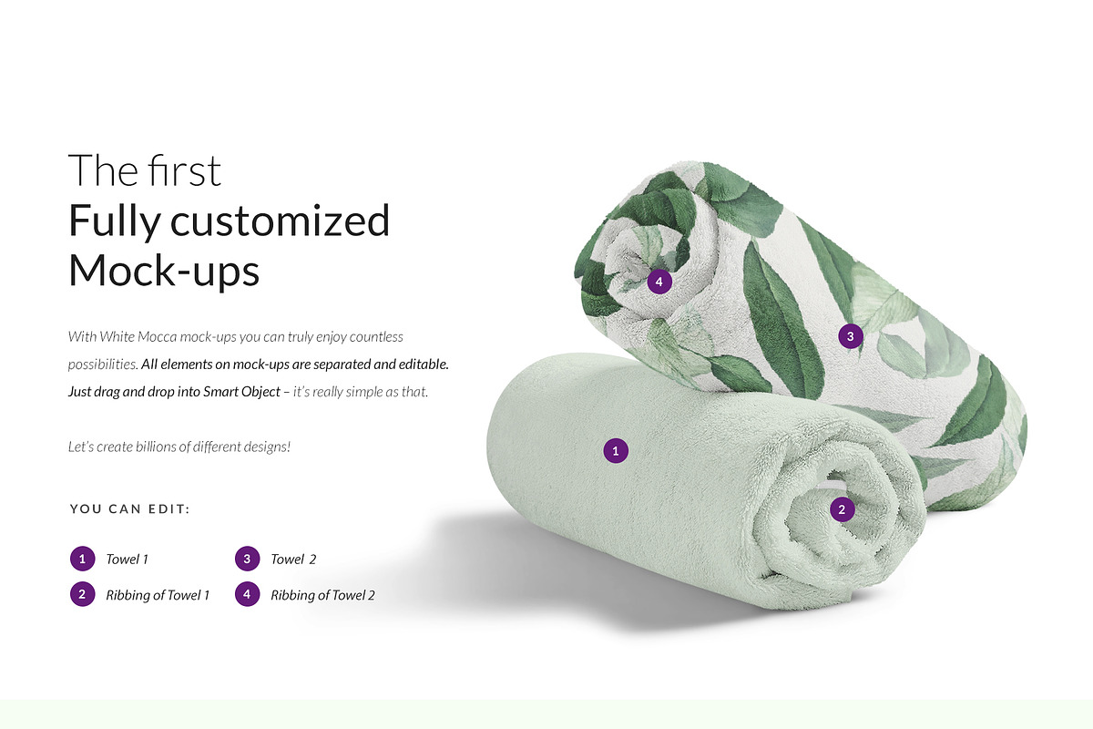 Bath Towels 8x Mock-ups, a Print Template by Mocca Mockups Store (Photo 2 of 7)