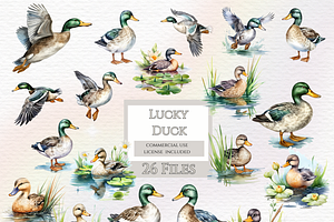 One lucky duck, duck in puddle, an Animal Illustration by Invite to Clipart