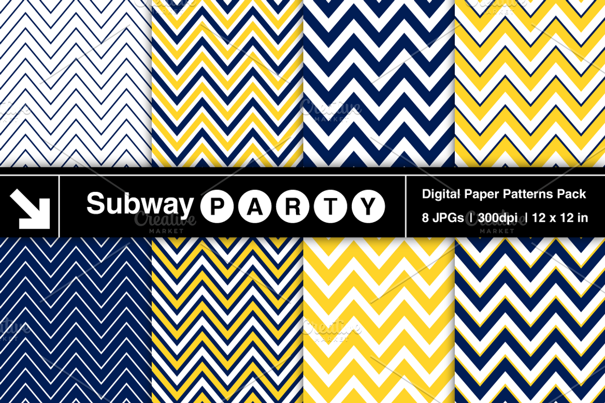 Navy Blue & Yellow Chevron Papers
