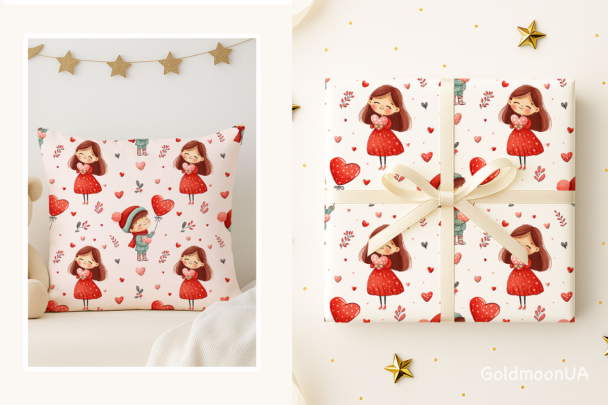 Love & Hearts Patterns & Clipart, a Seasonal Illustration by GoldmoonUA (Photo 4 of 5)